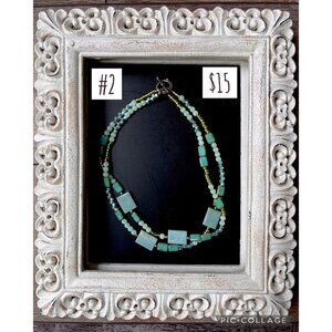 Double Strand Green/Teal Glass and Stone Necklace